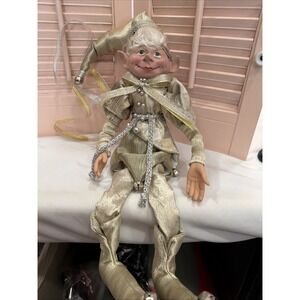 Robert Stanley Tan  Christmas Posable Pixie Elf 16" Gold Doll & Silver